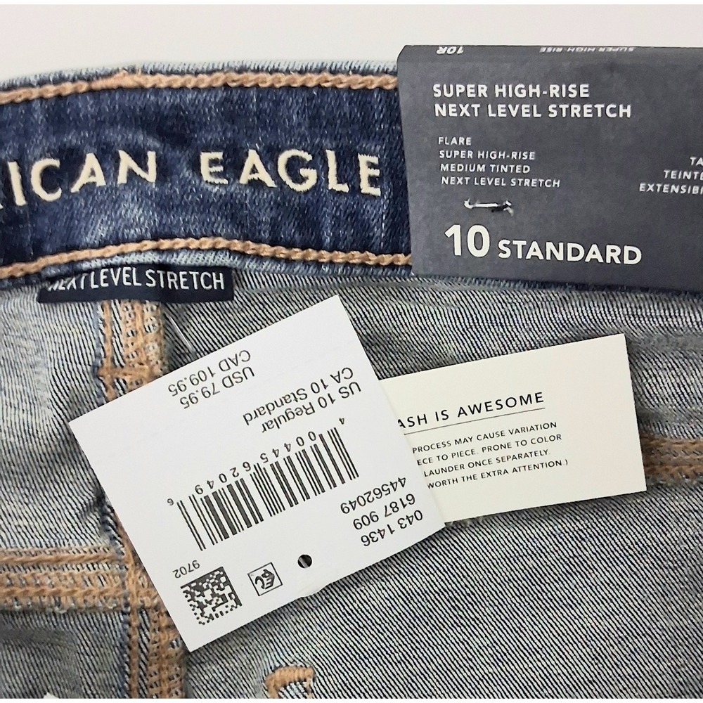 American Eagle Jeans Size 10 Super High-Waist Floral Embroidered Flare Y2K NEW - Picture 6 of 16